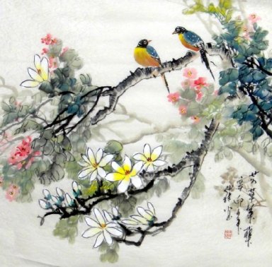 Pintura china - Birds-Flor