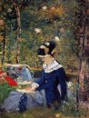 Jonge vrouw in de tuin 1880