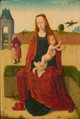 Vierge et l\'Enfant sur un banc de gazon