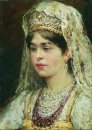 Ritratto Della Ragazza In Un Vestito Russo