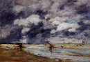 Stranden vid ebb Regnigt väder nära Trouville 1895