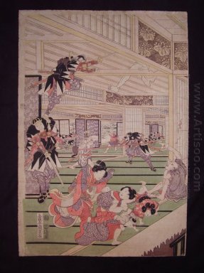 Ronins attaque sur la maison de seigneur Kira (panneau de gauche