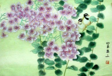 Birds-Bougainvillea - Pintura Chinesa