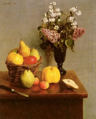 Stilleben med blommor och frukt 1866