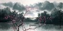 Bergen, water, Pruim Bloemen - Chinees schilderij