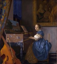 a young woman seated at a virginal a lady seated at a virginal