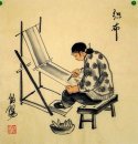 Oude Beijingers, spinnen - Chinees schilderij