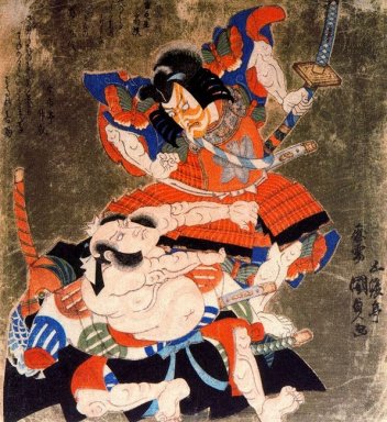 Danjuro Ichikawa VII en Bando Mitsugoro III als Soga no Goro een
