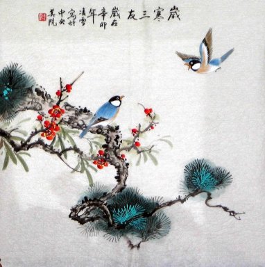 Birds & Plum & Pine & Bamboo - Chinesische Malerei