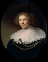 Retrato de uma mulher usando um colar de ouro