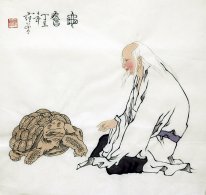 Oude man, Schildpad - Chinees schilderij