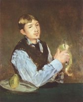 a young man peeling a pear portrait of leon leenhoff 1868