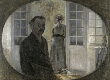 Vu double portrait de l\'artiste et sa femme à travers un miroir