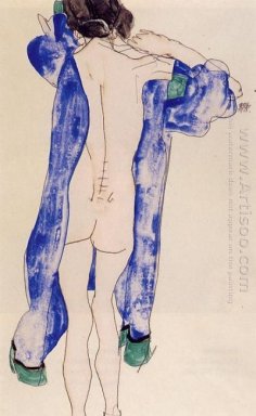 стоя обнаженной женщины в синем халате 1913