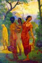 Shakuntala olhando para trás a vislumbrar Dushyanta