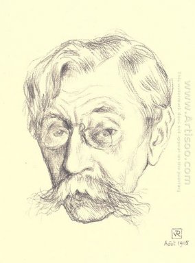 Esboço do lápis da cabeça do poeta belga Émile Verhaeren 1915