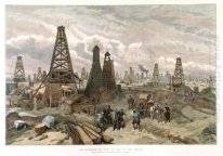 Den Petroleum Oil Wells i Baku, vid Kaspiska