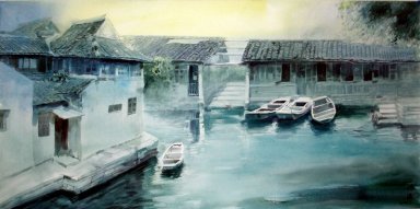 Un paisaje, acuarela - la pintura china