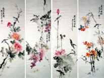 Fågel och blom FourInOne - kinesisk målning