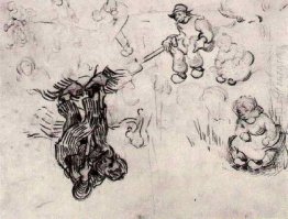 Folha Com esboços de uma Digger e outras figuras 1890