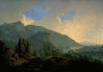 An Italian Landscape With Mountains And A River