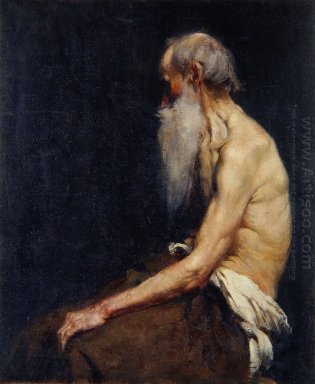 Seduto vecchio uomo nudo