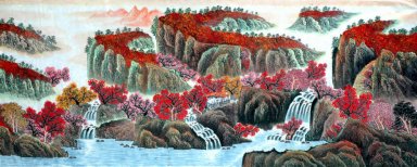 Mountain och vattenfall - kinesisk målning