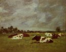 Vacas em um efeito Manhã Meadow