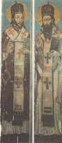 Ícone de São João Crisóstomo e São Basílio, o Grande a partir do