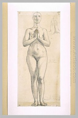 Nude Woman Standing Vorderansicht Hände verschränken In Front Of
