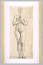 Nude Woman Standing Front View Hands Clasped In Front Of The Che