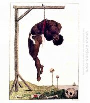 Um negro Hung Alive By as costelas para uma forca 1796