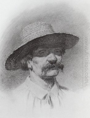 Mannen s head in a straw hat