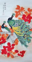 Peacock & Red Leaves - Lukisan Cina