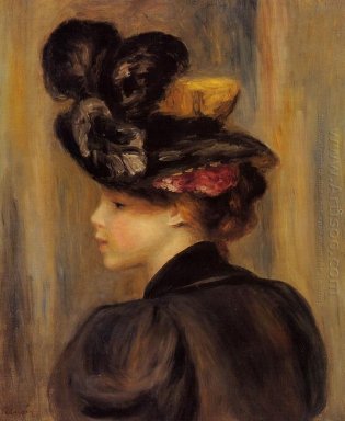 Giovane donna indossa un cappello nero 1895