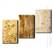 Handgemaltes Ölgemälde Blumen Goldene Blätter - Set von 3 1211-F