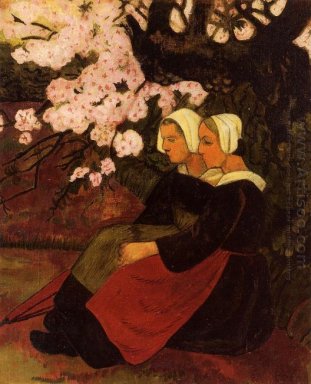 Zwei bretonische Frauen unter einem Apfelbaum geblüht 1890