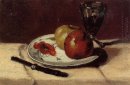 Stillleben Äpfel und ein Glas 1873