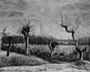 Landschap met wilgen en Zon door De Wolken 1884