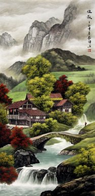 Montanhas e cachoeira - Pintura Chinesa