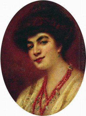 Retrato da mulher com Coral Beads