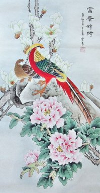 Pheasant & Pion - kinesisk målning
