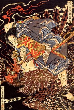 Oki ningún Jiro Hiroari matar a un Tengu Monstruoso