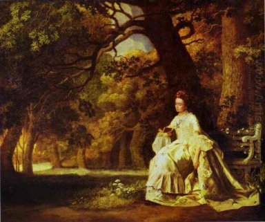 Señora leyendo en un parque arbolado de 1770