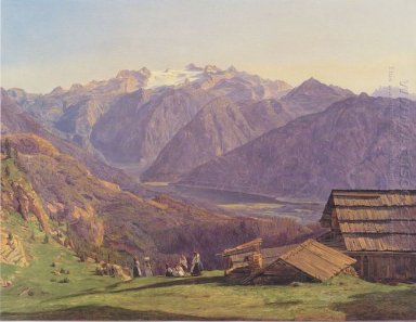 Blick auf den Dachstein mit der Hallst? Ttersee von der H ttenec