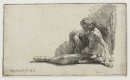 Naken Man Sittande på marken med ett ben Extended 1646