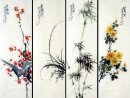 Plum, Orchid, bambu, krysantemum-FourInOne - kinesisk målning