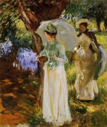 Two Girls With Parasols At Fladbury 1889
