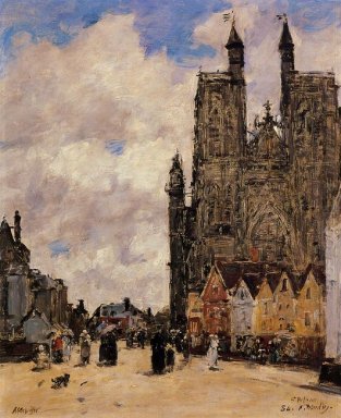 Rue Abbeville et l\'église de Saint Folfran 1884