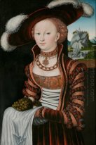 Retrato de uma jovem mulher segurando Uvas E Maçãs 1528